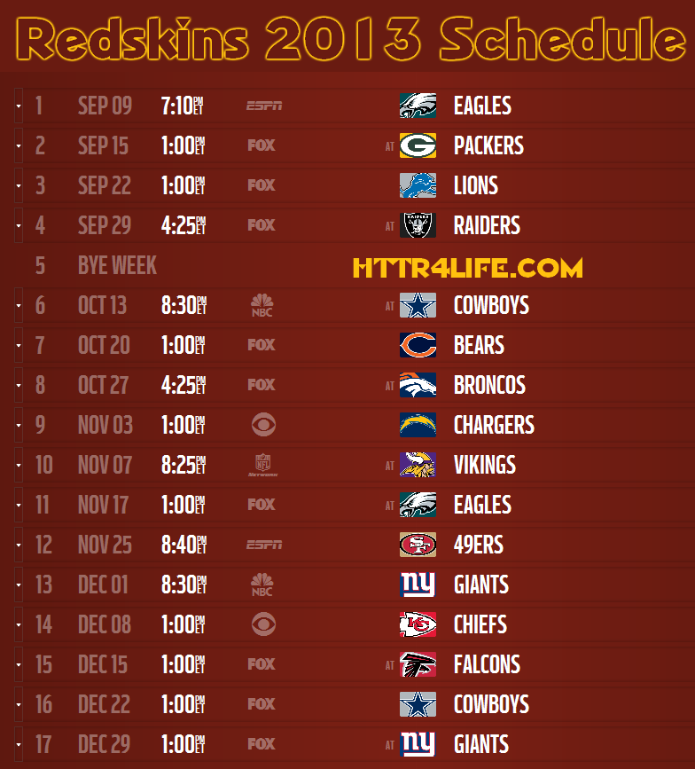 Redskins 2013 Schedule Announced