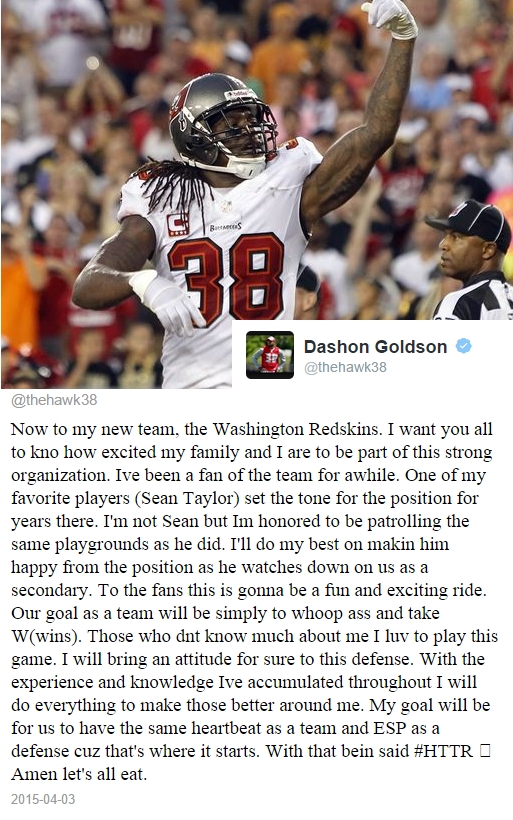 Redskins Acquire Dashon Goldson in Trade With Bucs