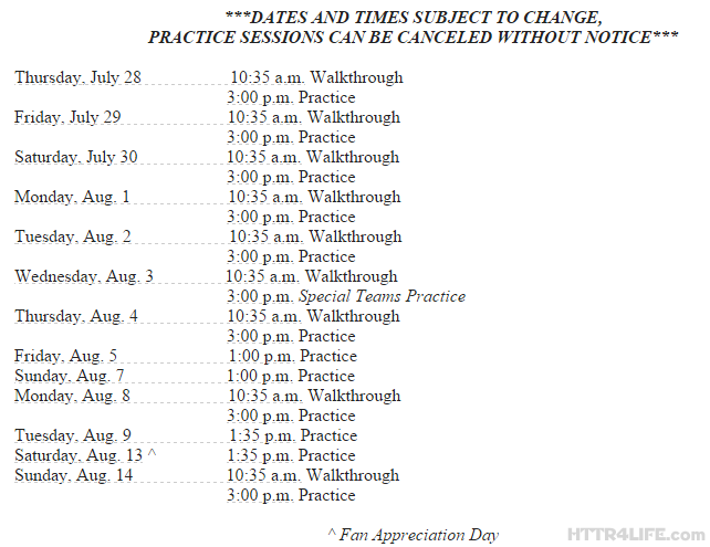 Redskins Release Training Camp Schedule